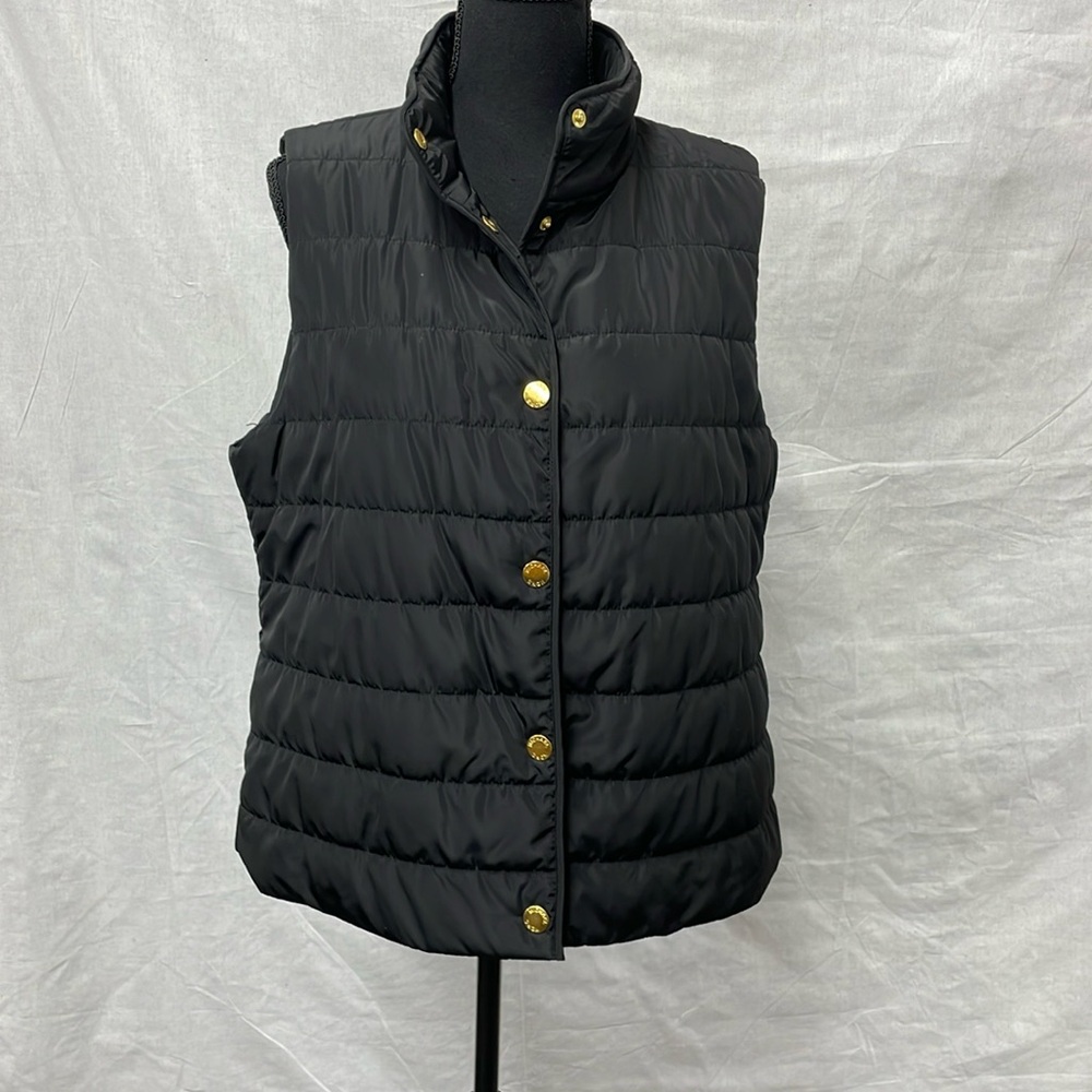 Michael Kors black puffer vest size L with gold snap closure
